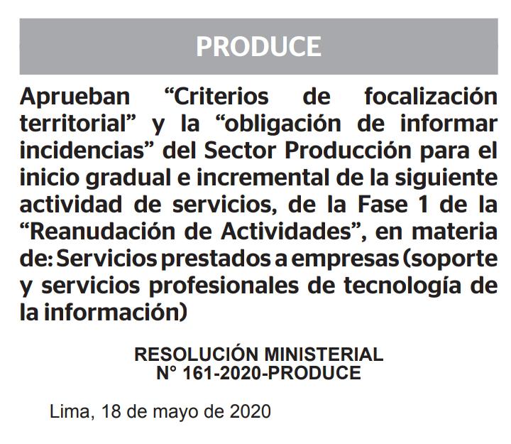 RESOLUCION MINISTERIAL N° 161-2020-PRODUCE